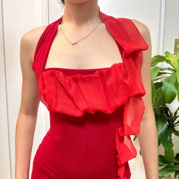 Mediterranean Red Ruffle Romper Jumpsuit - Picture 5 of 9